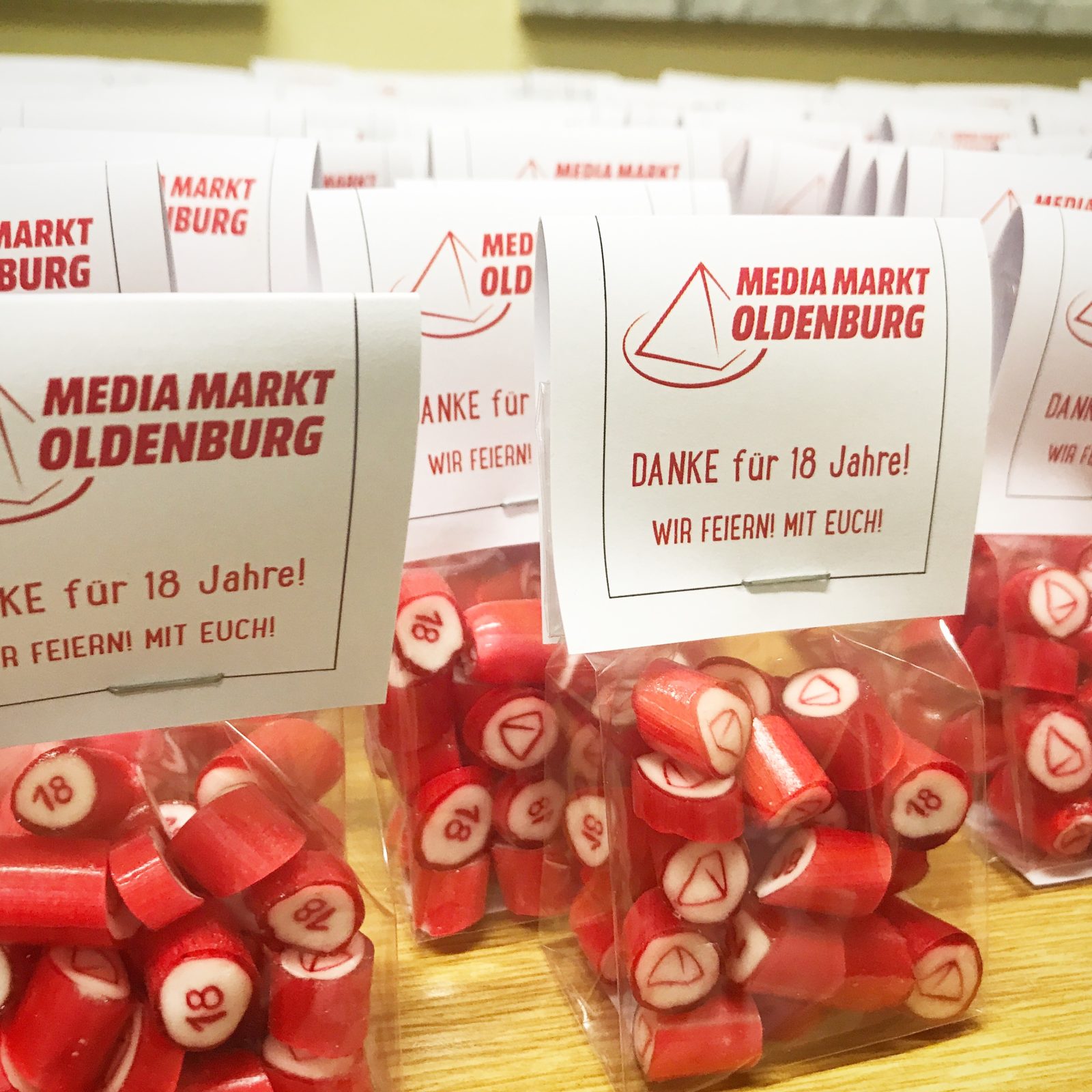 Logo-Bonbons für Media-Markt-Promotion, handgemacht, von Sweet Poppet