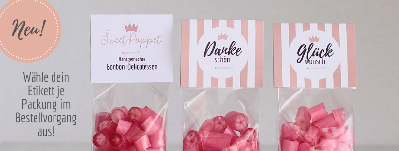 Neue Etiketten für die Bonbontüten zur Auswahl